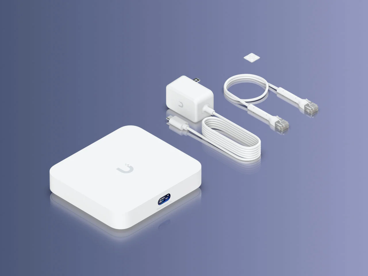 Ubiquiti UniFi Cloud Gateway mit PoE-Netzteil und Netzwerkkabel