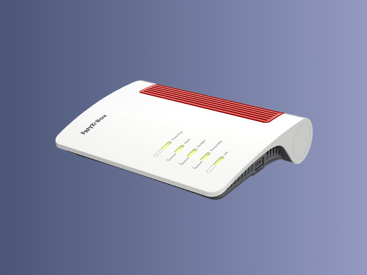 FRITZ!Box Router, freigestellt vor blauem Hintergrund